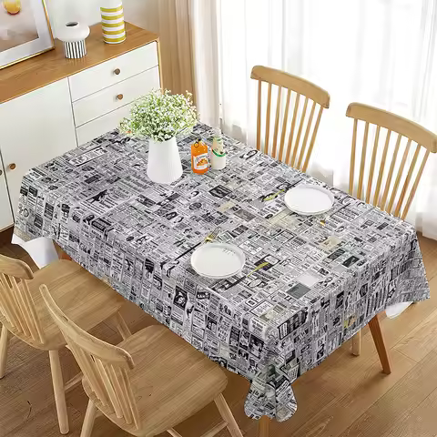 Vintage Newspaper Tablecloth,Old Historic Journal French Paper Lettering Art Design, Dining Room Kit