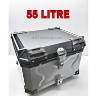 55 LITRE ALUMINIUM BOX AND TOP BOX BACKREST SILVER / BLACK BOX ALLOY