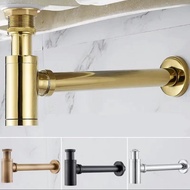 [HOT BEIFWXKXKW 638] Drain-pipe Kit Wash Basin Deodorant Black/Gold Basin Pop Up Floor Drain Brass Bathroom Sink Drains Set P-TRAP Pipe Trap Waste