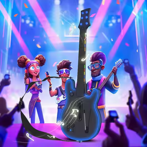 Wireless Guitar Controller 2.4G Wireless PC Guitar Controller with Strap & Wireless Dongle for PS4 P