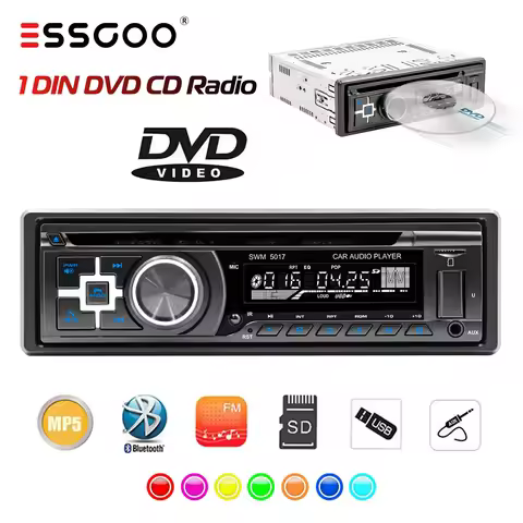 ESSGOO Universal CD DVD Player Car Stereo Head Unit USB/SD TF AUX Bluetooth 4.0 Handsfree Single 1 D