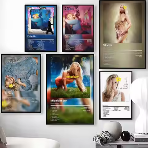 Z-Zara L-Larsson Poster Waterproof Self-Stick Wall Art Stickers, Removable Wall Decor for Living Roo
