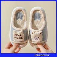 READY STOCK Linen Kids Slipper Selipar Budak Four Seasons Girls Slipper Silent Anti-skid Linen Indoo