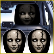 Spooky Car Headrest Covers 2 Pieces Halloween Spooky Face Print Automotive Headrest Protector for Au
