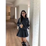 Women's Half-Zip Pleated Set - Stand Collar Sweater & Skirt