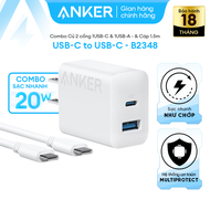 Combo sạc Anker - 2 cổng 1C1A sạc cùng lúc 2 thiết bị - Hỗ trợ công nghệ sạc nhanh PD PowerIQ - B234