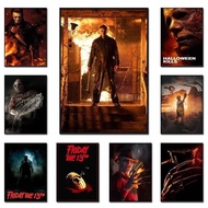 Classic horror movie posters Halloween, Saw Massacre, Friday the 13th, A Nightmare on Elm Street, Th