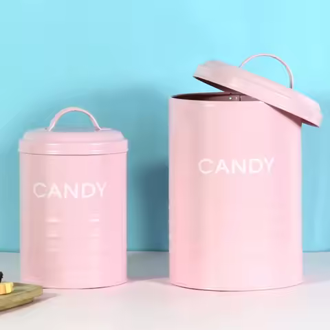 Pink Metal S M Candy Biscuits Snacks Storage Bottles & Jars for Home Organized 1.5L/3L Food Tin Cani