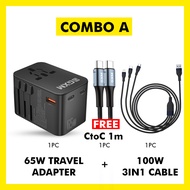GXM 65W Travel Adapter GaN Wall Charger Fast Charge Type C USB Plug Socket Laptop Macbook iPhone 15 14  iPad Tablet  Samsung Universal Travel Charger