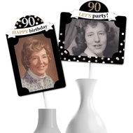 Big Dot of Happiness 90th Birthday Photo Centerpiece Kit - Gold Party Decoration Display Set, 15 Dou