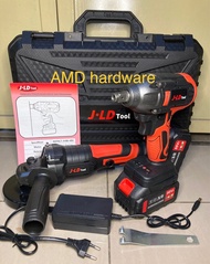 PAKET BUNDLE JLD CORDLESS GERINDA + IMPACT WRENCH SOCK BATERAI 88V HUJIA PRO2221+2521 MESIN GRINDA+BOR BUKA BAUT