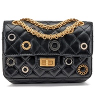 Chanel Black Aged Quilted Calfskin Crystal Charms 2.55 Reissue 224 Flap Gold Hardware, 2022