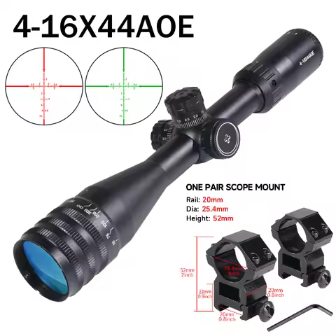 4-16x44AOE Tactical Riflescope Outdoors Hunting Scope Red Green Illuminated Airsoft Shooting Optics 