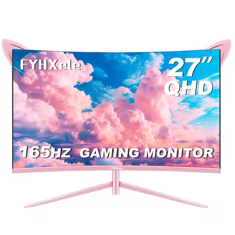 27inch Curved Pink Monitor QHD 165hz 1800R Gaming Display HDR10 Free-Sync Desktop Screen 1ms GTG Wit
