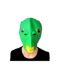 1個綠色魚人頭套,萬聖節面具,有趣沙雕魚頭奇人奇事,綠色網紅風波霸淩