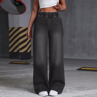 CLASHE Jeans Loose Korean Style Elastic Waist Retro Style Women Plus Size Palazzo Denim Jeans