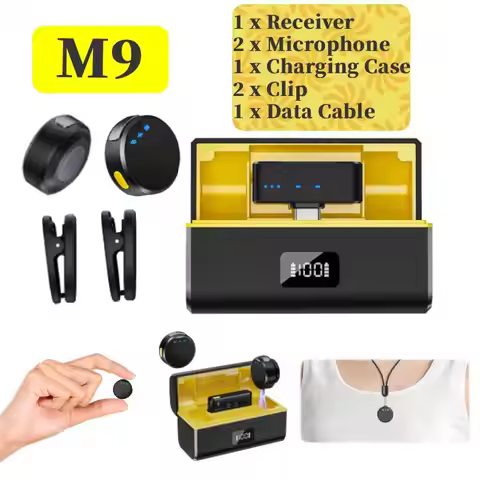 M9 Wireless Lavalier Microphone Portable Audio Video Recording Noise Cancelling Mini Mic for Vlog In