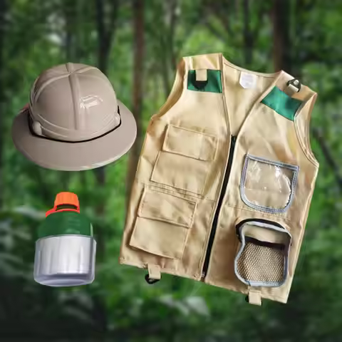 Kids Explorer Vest and Hat Costume Backyard Explorer Costume Children Toys Explorer Kits for Zoo Kee