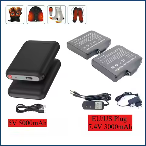 7.4V 3000mah 5V 5000mah Li-Polymer Battery Packs for Warm Gloves Clothes Hat Charger Power Bank Wint
