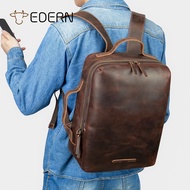 EDERN กระเป๋าเป้ผู้ชายหนังม้าบ้าย้อนยุคกันน้ำกระเป๋าเป้สะพายหลังเดินทางธุรกิจหนังวัวกระเป๋านักเรียนความจุขนาดใหญ่ 15.6 นิ้วกระเป๋าแล็ปท็อป