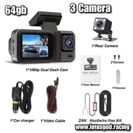 2 Front Dash Cam Dual Lens Adjustable Inside Camera + 1 Rear Cam 64gb Sd Card 2 Inch Screen G-sensor