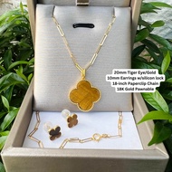 GoldandJewel 18K Gold Clover Necklace and Earrings Set Real Gold Pawnable Jewelry