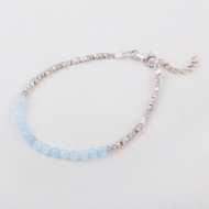 LUCE Gelang Beads Perak Aquamarine Emas Putih