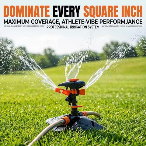 Lawn Sprinkler, 360 Degree Rotating Adjustable Impulse Garden Sprinkler with Stable Diamond Base, Au