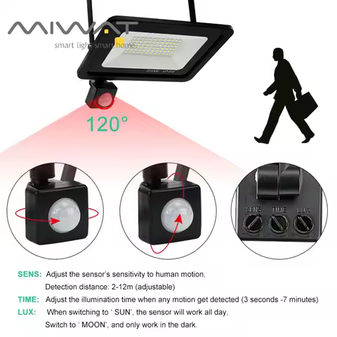 PIR Motion Sensor LED Flood Light Outdoor Warterproof Spotlights 100W 50W 30W 20W 10W Wall Reflector