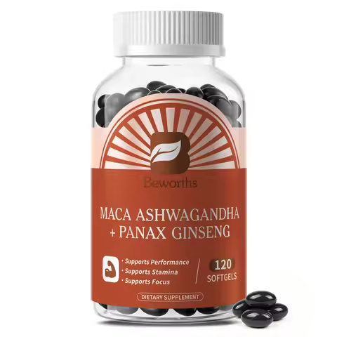 BEWORTHS Natural Maca Root Capsules with Ashwagandha Extract Vegetarian for Men Health Soft Gels Glu
