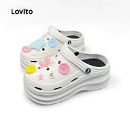 Lovito Casual Plain Star Colorblock Button Height Increase Color Contrast Flat Sandals for Women LFA