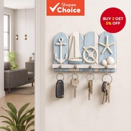 Beach Element Decorative 2D Wall-Mounted Key Holder with 3D Effect - Navy Blue 24.5x14.8cm  Penyangk