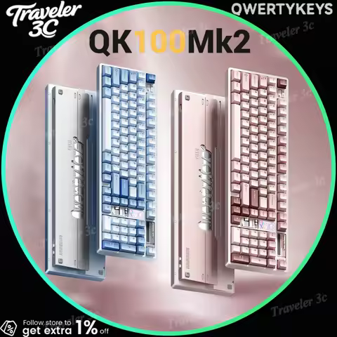 QK100Mk2 Custom Mechanical Keyboard Bluetooth Wireless Tri Mode Aluminum Case Interactive Dot Matrix