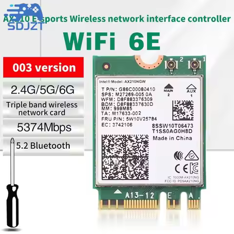 For laptop PC WiFi 6E AX210 Bluetooth 5.2 M.2 Wireless Card AX210NGW 2.4Ghz 5Ghz 6Ghz 5374Mbps 802.1