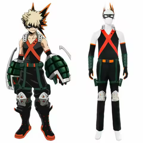 World Heroes Mission Katsuki Bakugou Cosplay Costume Wig Boku No Hero Bakugou Hair Uniform Halloween