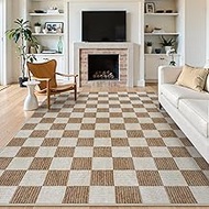 LIVEBOX 8x10 Area Rugs for Living Room, Checkered Non-Slip Washable Rugs, Farmhouse Neutral Classic 