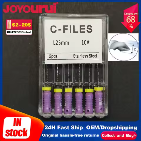 Denspay 6pcs/Box Dental C File Endodontic Endo Root Canal Unclogging Stainless Steel Files 6# 8#10# 