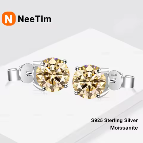 NeeTim 0.5ct 1ct 2ct 3ct Blue Yellow Pink Moissanite Earrings for Women 925 Sterling Silver Lab Diam