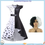 Cruella De Vil Cosplay Costume Women Gown Black White Maid Dress Outfits Halloween Party  Performanc