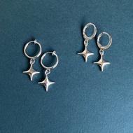 十字星守護星耳環/耳夾 電鍍白金