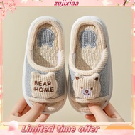 READY STOCK Linen Kids Slipper Selipar Budak Four Seasons Girls Slipper Silent Anti-skid Linen Indoo