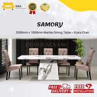 SAMORY [FREE INSTALL] Marble Dining Set 8 seater / Set Meja Makan Marble Putih 8 Kerusi