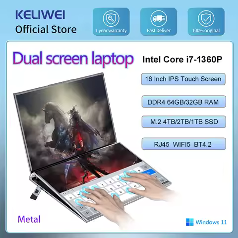 16" Dual Screen Laptop Intel Core I7 Touch Laptops DDR4 64GB RAM 4TB SSD Gaming Laptop RJ45 WIFI5 BT