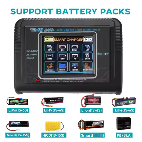 HTRC C150/T240 Lipo Charger AC 150W DC 240W 10A Touch Screen Dual Channel Battery Balance Charger Di