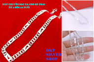 Dây chuyền bạc ta cho bé trai từ 2 đến 10 tuổi cao cấp mang thời trang tránh gió bạc sáng bóng đẹp