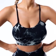 สต๊อกพร้อมส่ง) Tie-dye Seamless Camisole Womens Yoga Vest Gym Sports Top Running Vest Womens Bra Wit