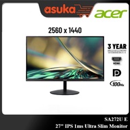 Acer SA272U E | SA272UE 27" IPS 100Hz 1ms 2K HDR10 Ultra Slim Monitor Built-in Speaker UM.HS2SM.E03