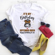 January-December Birthday Graphic Print Women T Shirt September Birthday Women Messy Bun It, Friend 
