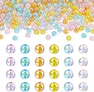 FASHEWELRY 300Pcs 8mm Round AB Acrylic Beads Bulk Mixed 6 Colors Iridescent Plastic Bubble Gum Beads