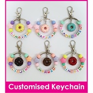 Premium Donut / Customised Cartoon Ring Name Keychain / Bag Tag / Christmas Gift Ideas / Present / Birthday Goodie Bag